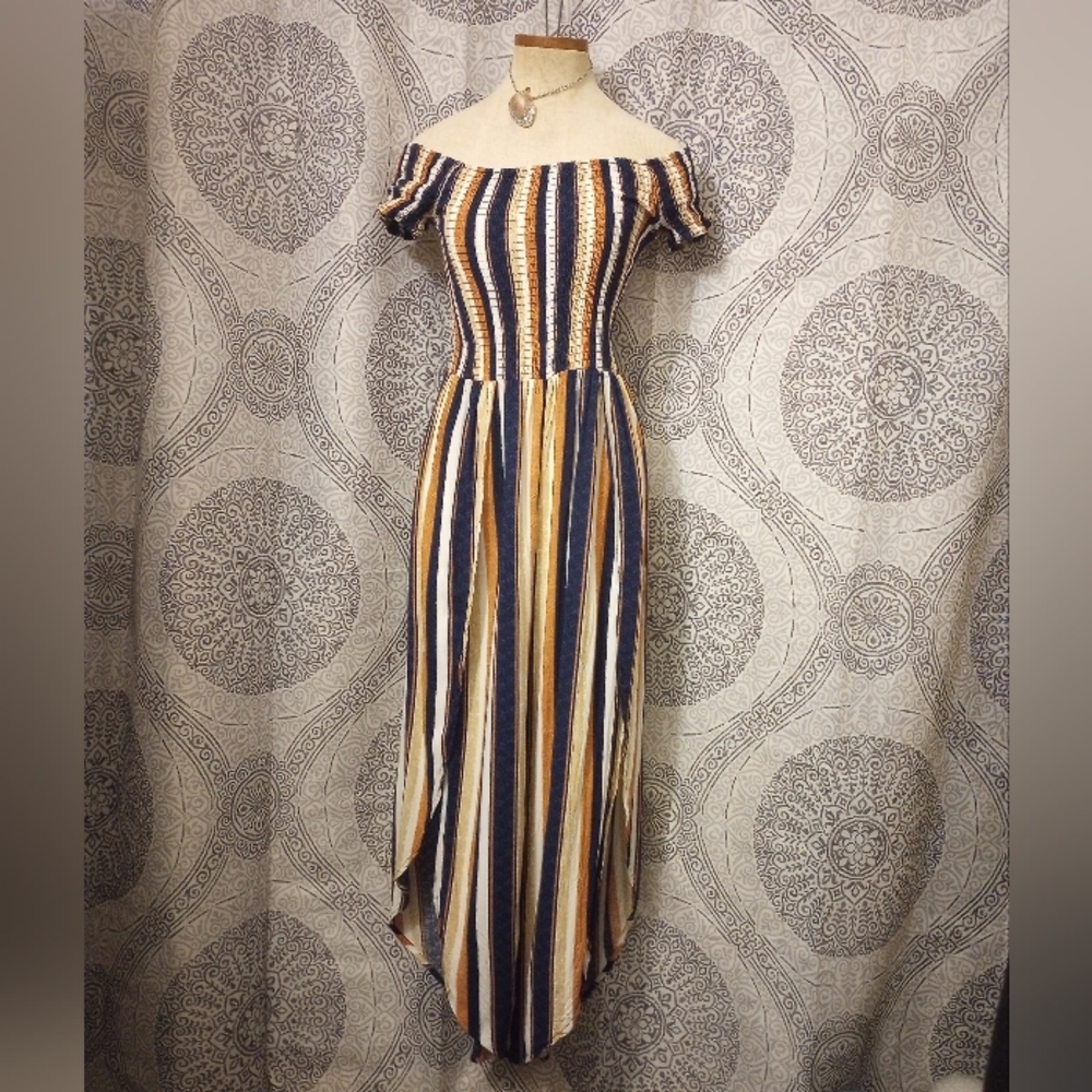 JForJustify Blue Orange Beige White Stripe  Jumpsuit Juniors Size Medium